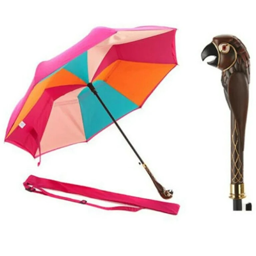 Disney Broadway Mary Poppins Parrot Head Adult PURPLE STRIPE Umbrella  INVERTED